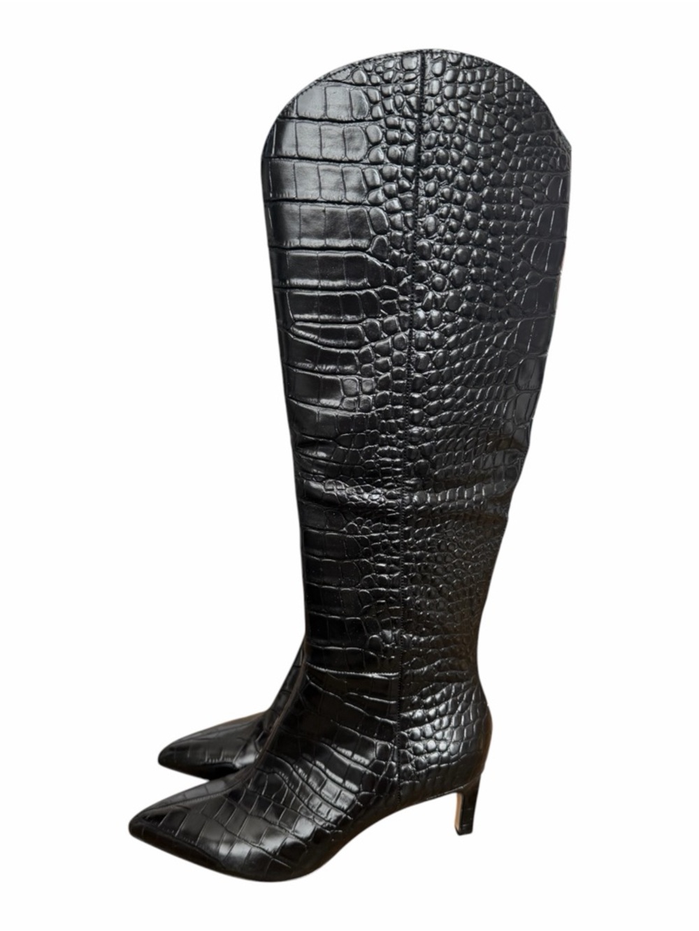 Marc Fisher Black Croc-Embossed Leather Pointed Boots - Picture 4 of 9